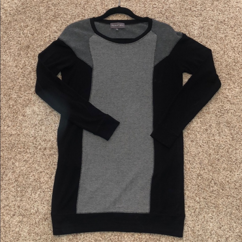 Black dress with gray herringbone